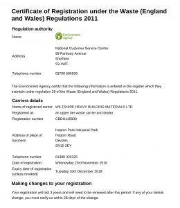 Waste Carrier Registration Certificate